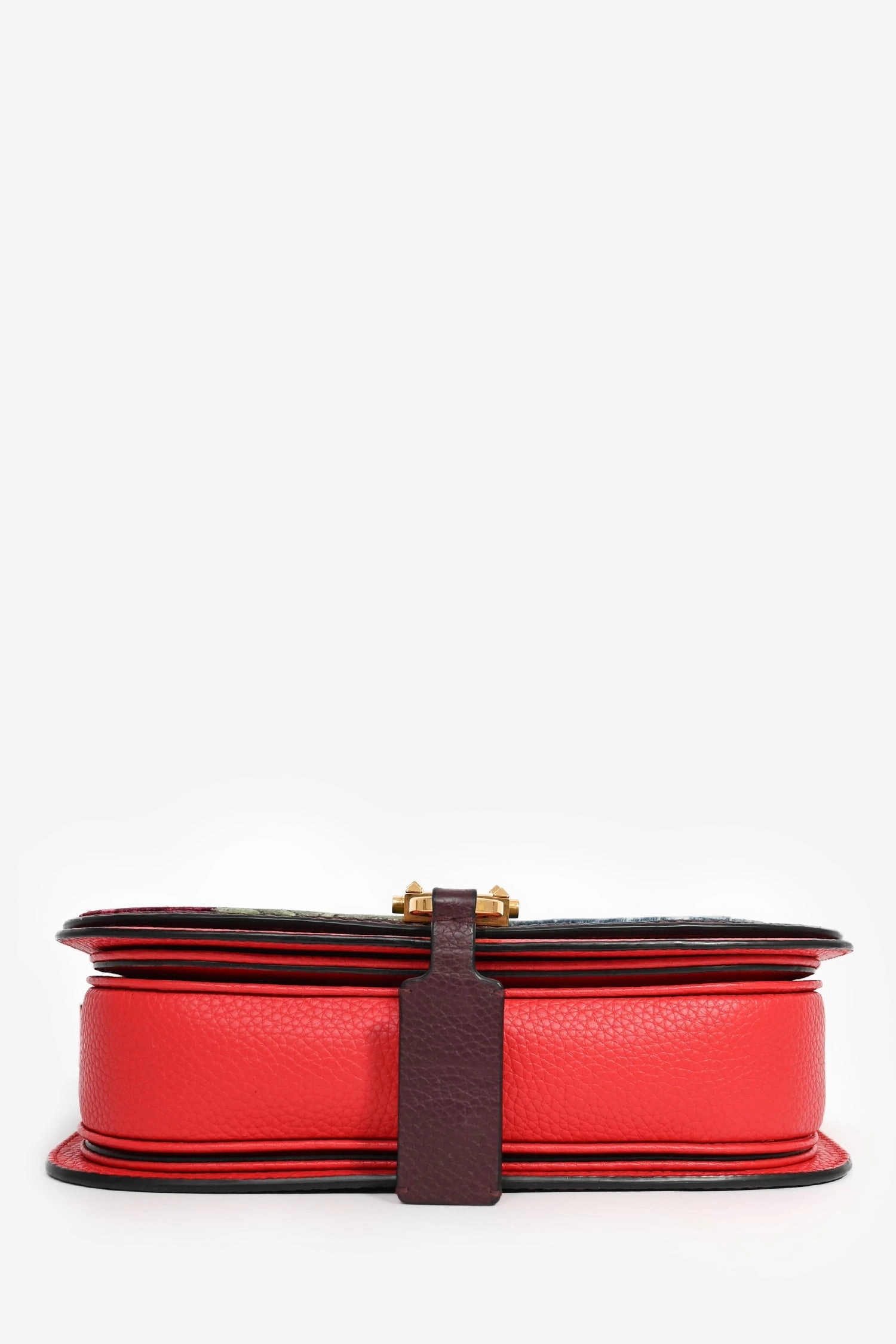Valentino Burgundy Floral Embroidered Lock Crossbody