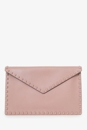Valentino Garavani Nude Rockstud Leather Large Envelope Clutch