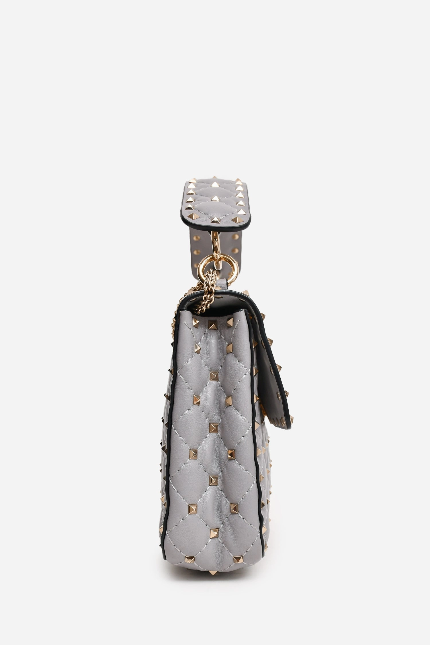 Valentino Grey Leather Quilted Rockstud Spike Medium Crossbody Bag