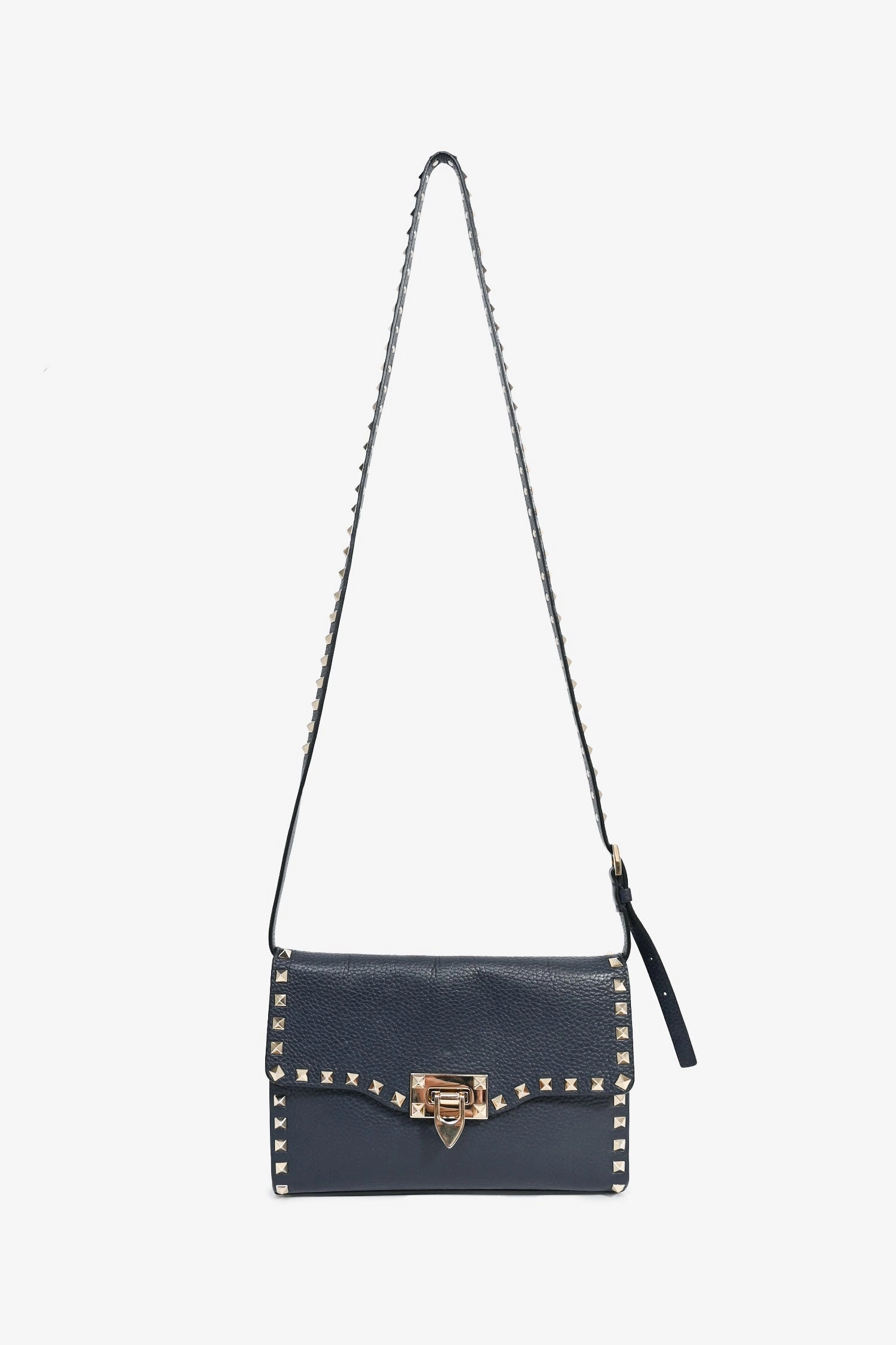 Valentino Navy Grained Leather Rockstud Flap Crossbody