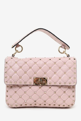 Valentino Pink Leather Rockstud Spike Medium Top Handle Bag