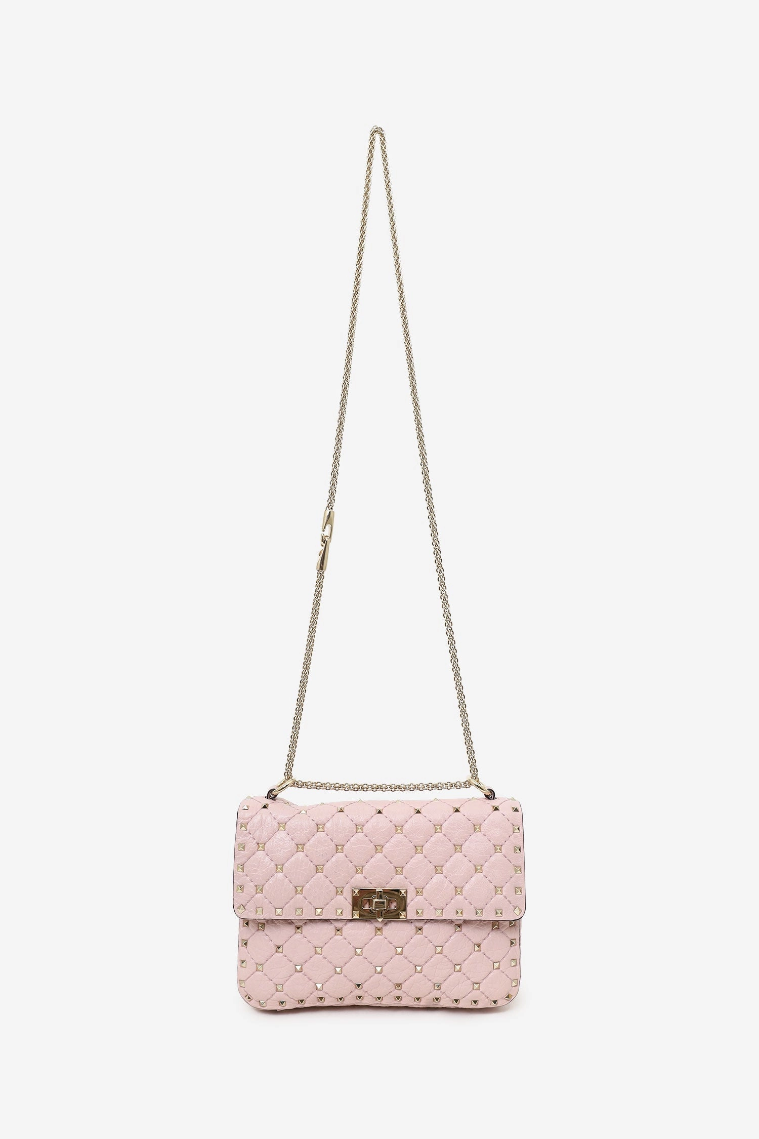 Valentino Pink Leather Rockstud Spike Medium Top Handle Bag
