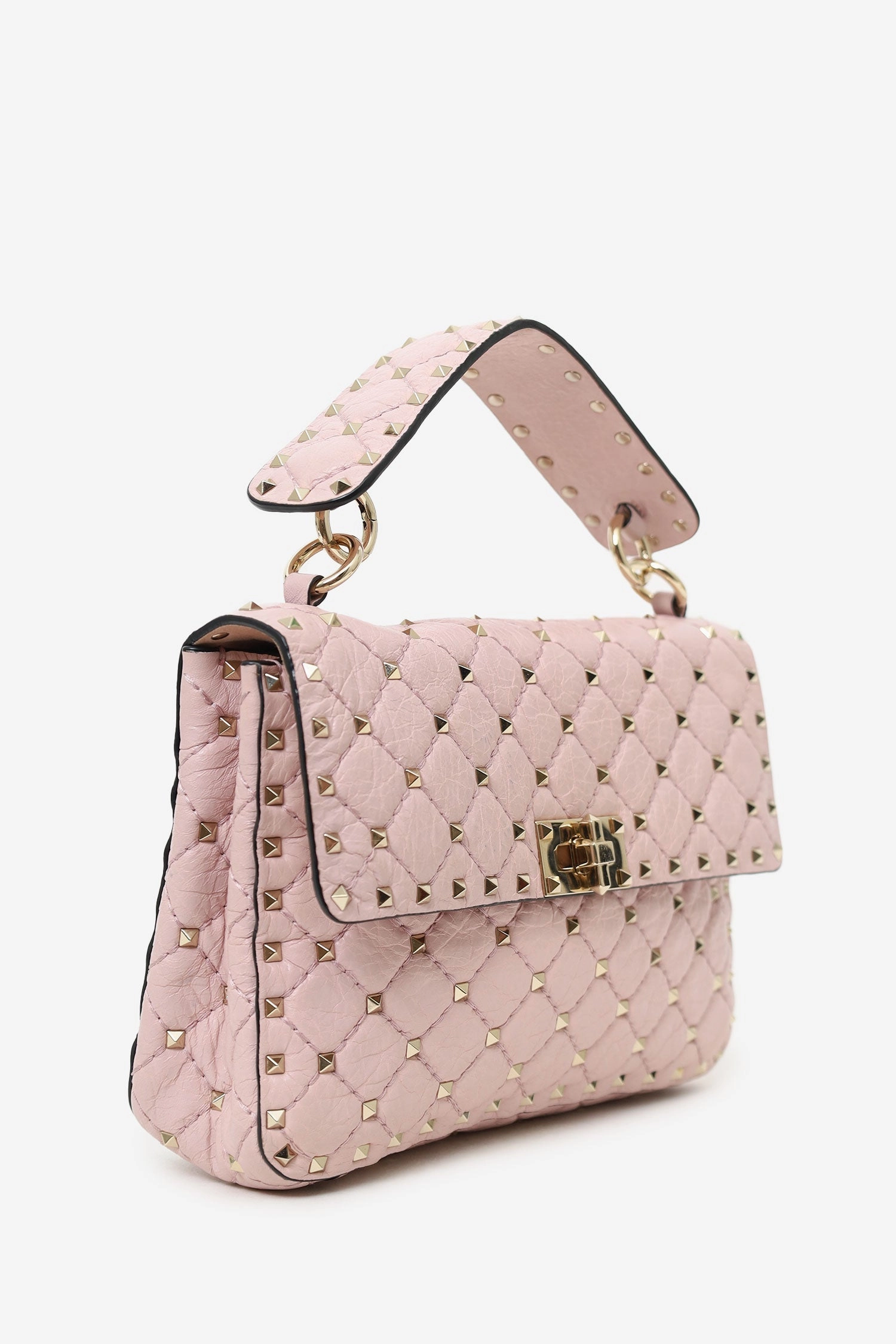 Valentino Pink Leather Rockstud Spike Medium Top Handle Bag