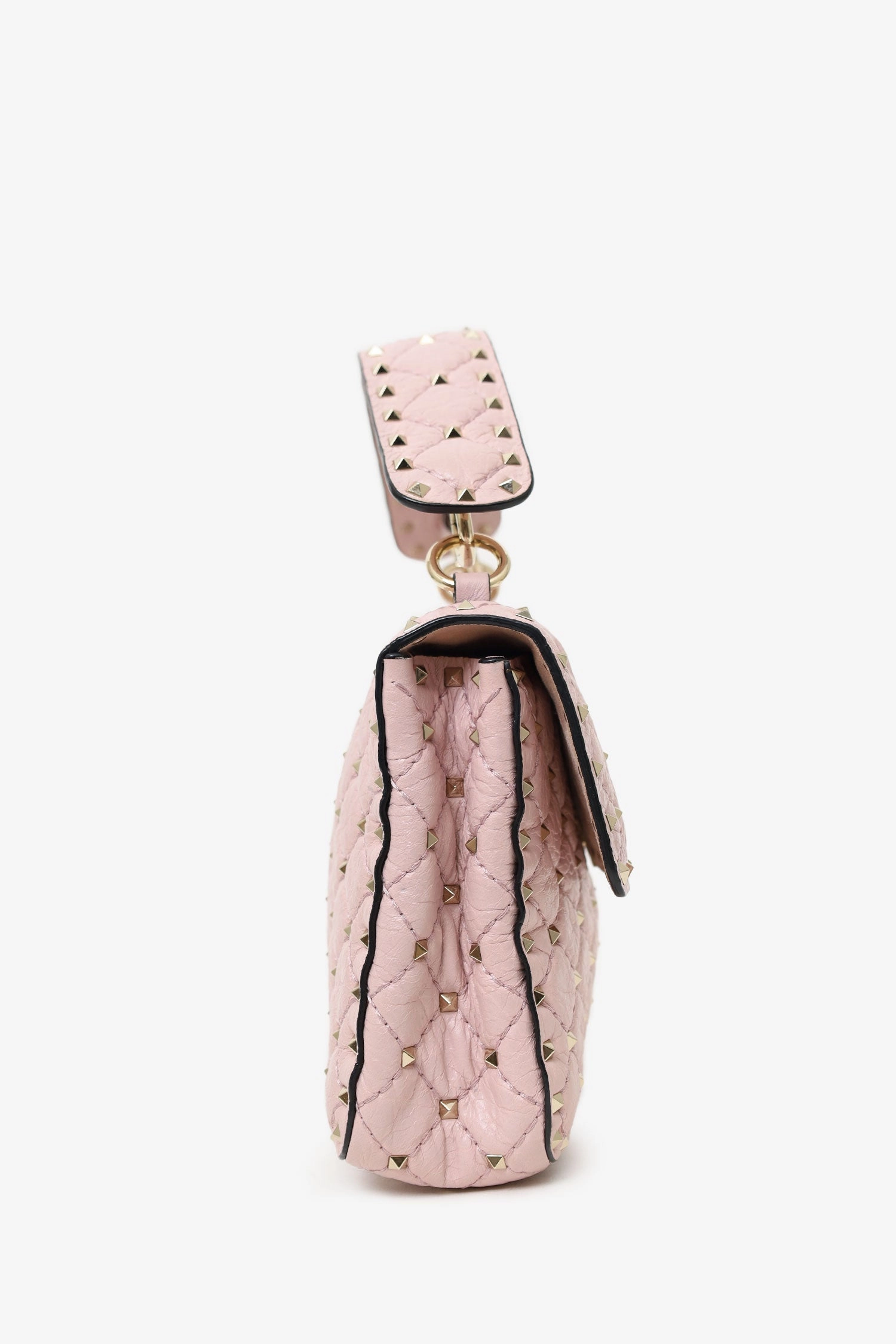 Valentino Pink Leather Rockstud Spike Medium Top Handle Bag