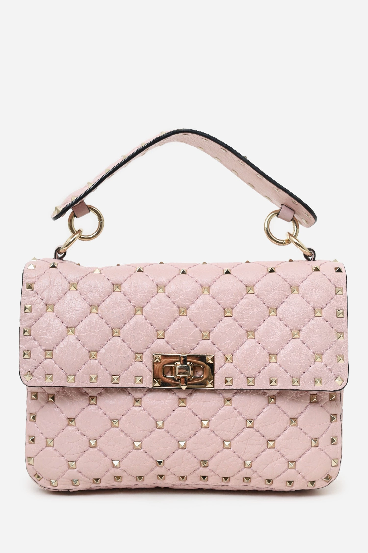 Valentino Pink Leather Rockstud Spike Medium Top Handle Bag