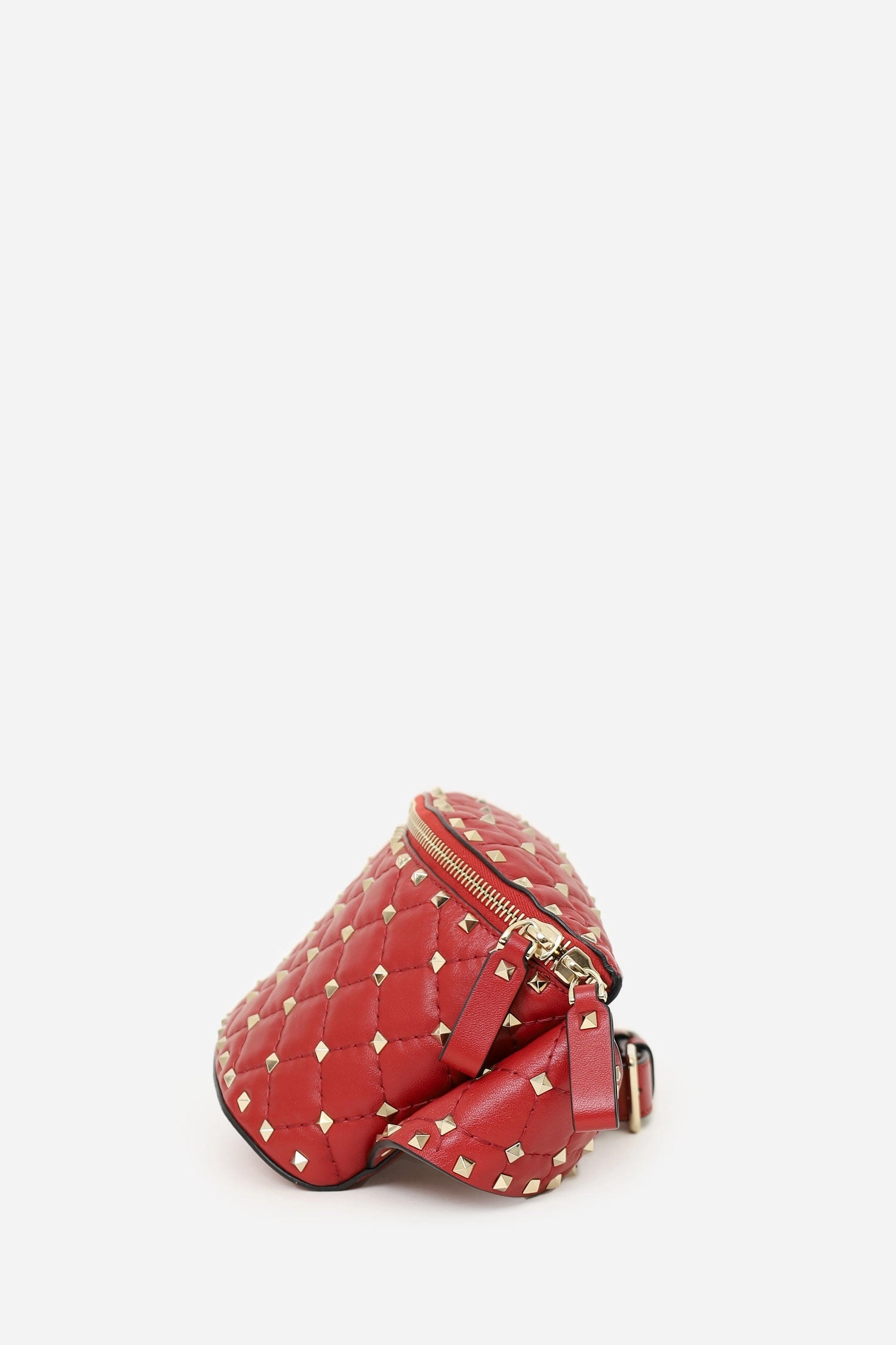 Valentino Red Quilted Leather Rockstud Spike Belt Bag with Tag