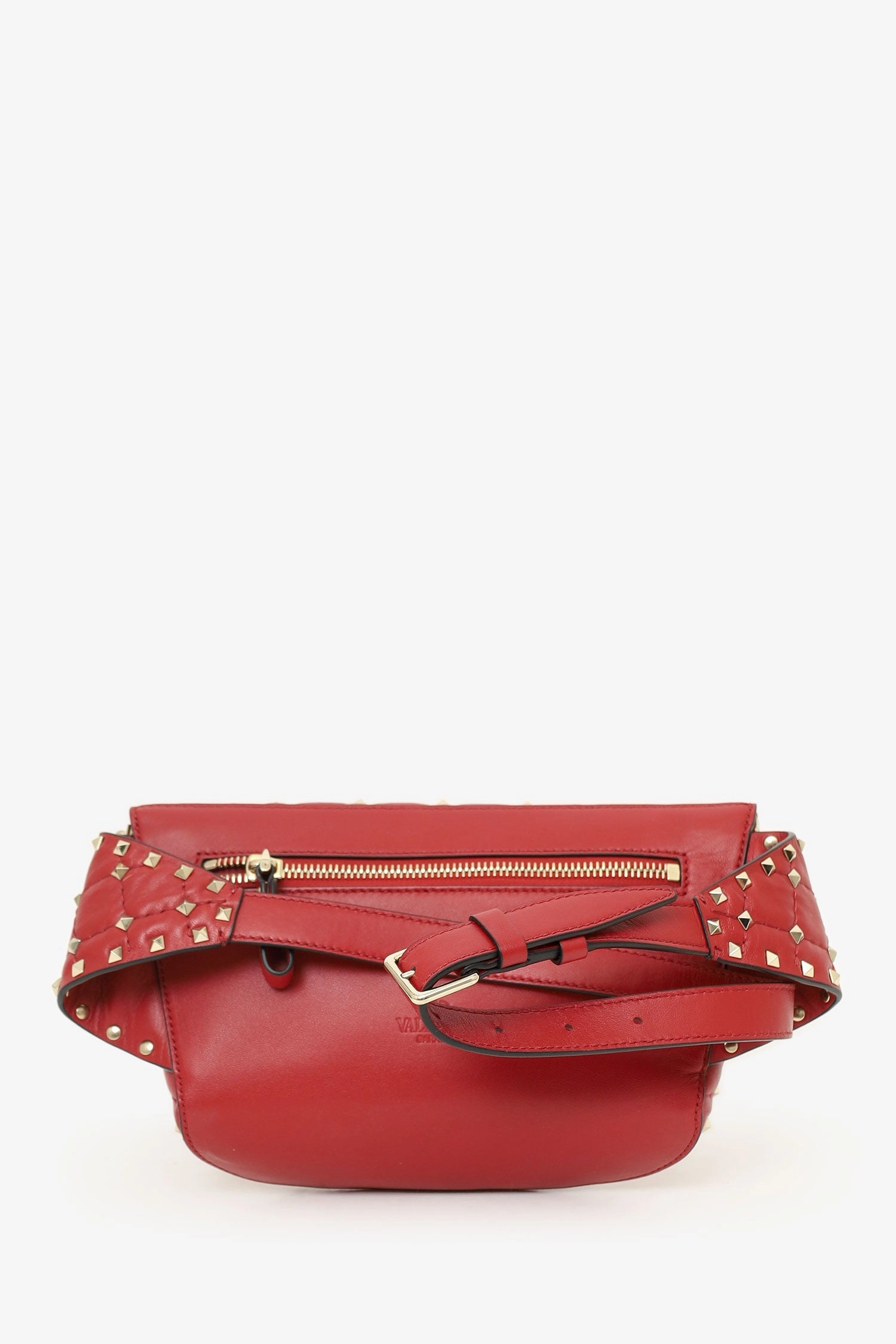Valentino Red Quilted Leather Rockstud Spike Belt Bag with Tag