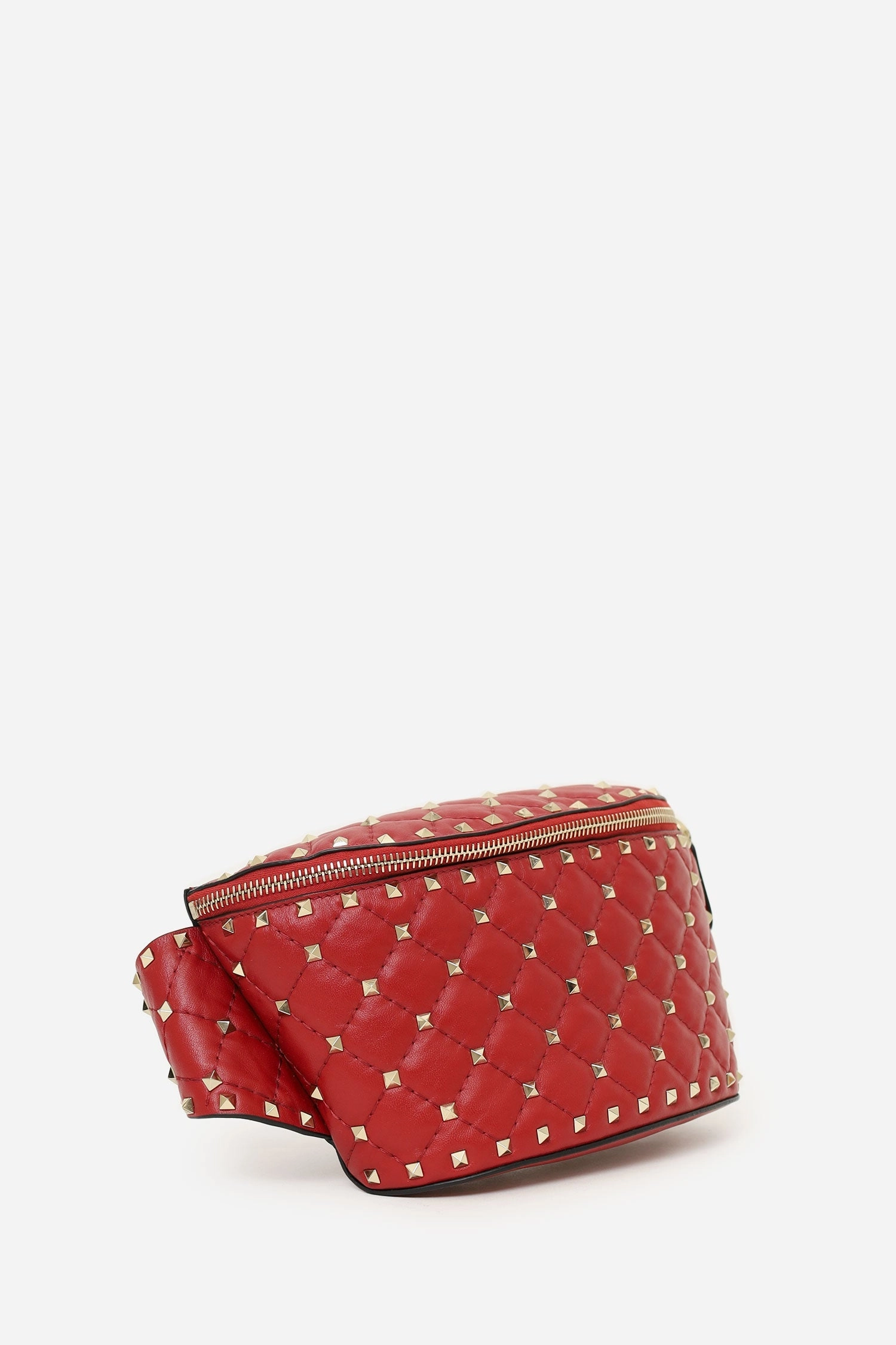 Valentino Red Quilted Leather Rockstud Spike Belt Bag with Tag