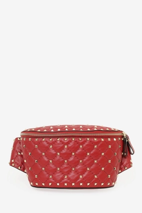 Valentino Red Quilted Leather Rockstud Spike Belt Bag with Tag