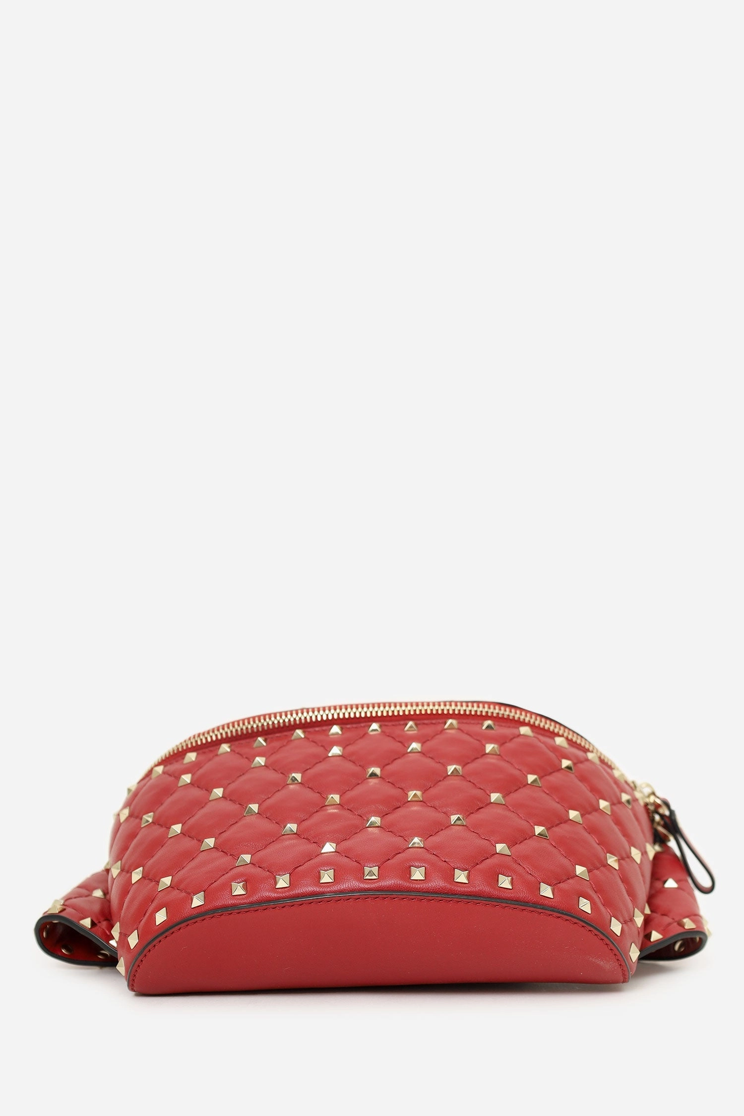 Valentino Red Quilted Leather Rockstud Spike Belt Bag with Tag