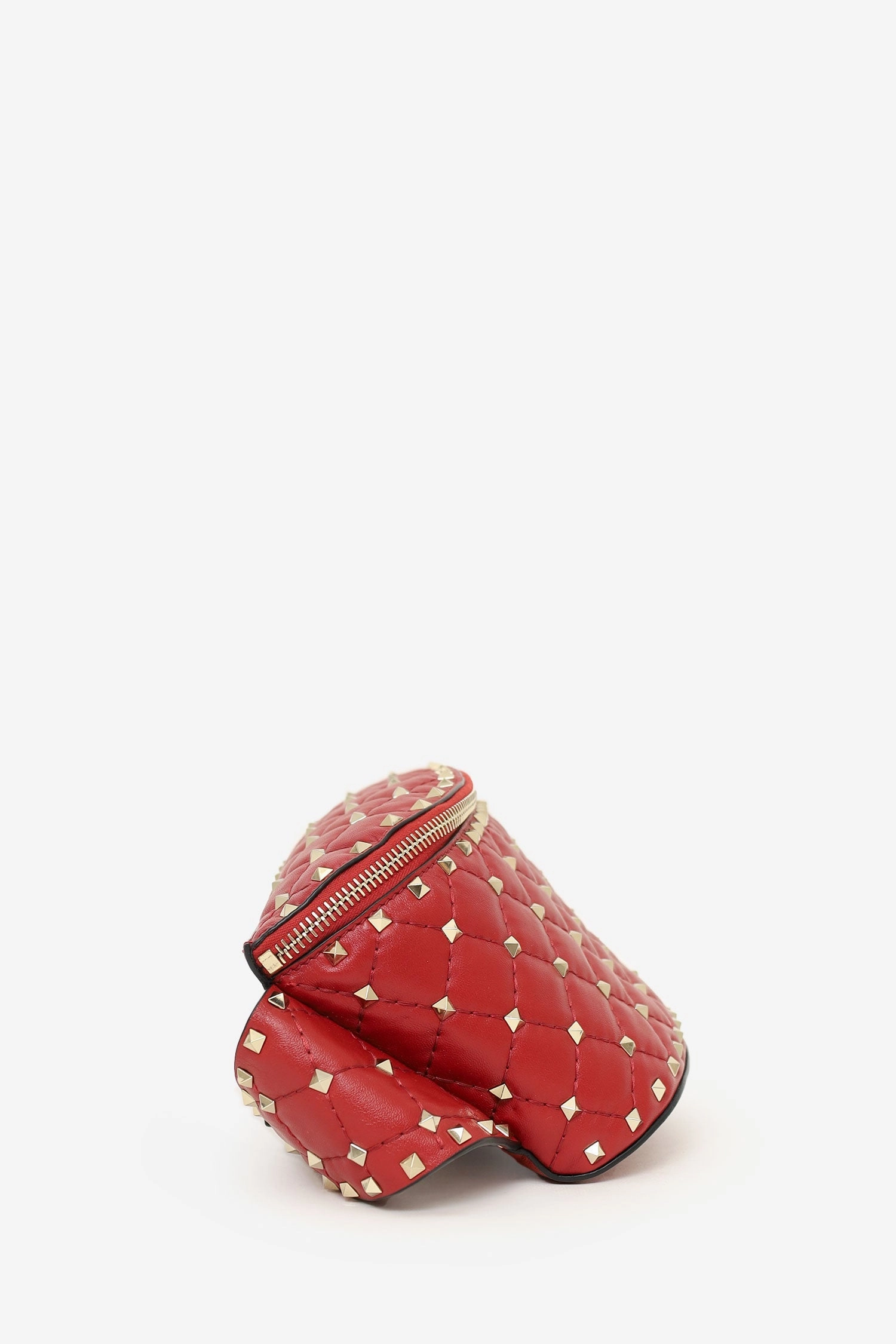 Valentino Red Quilted Leather Rockstud Spike Belt Bag with Tag