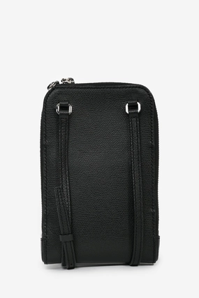Valextra Black Leather Crossbody Phone Case