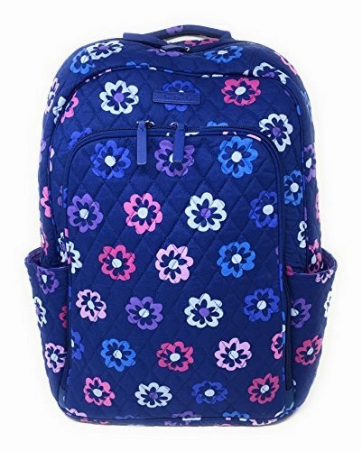Vera Bradley Laptop Backpack (Updated Version) with Solid Color Interiors (Ellie Flowers with Purple Interiors)