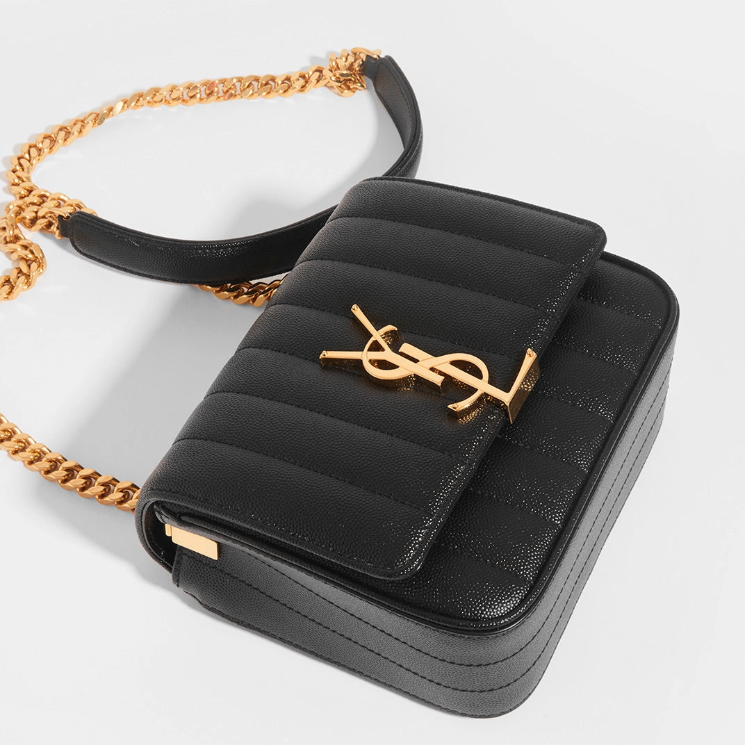 Vicky Grained Leather Crossbody in Black
