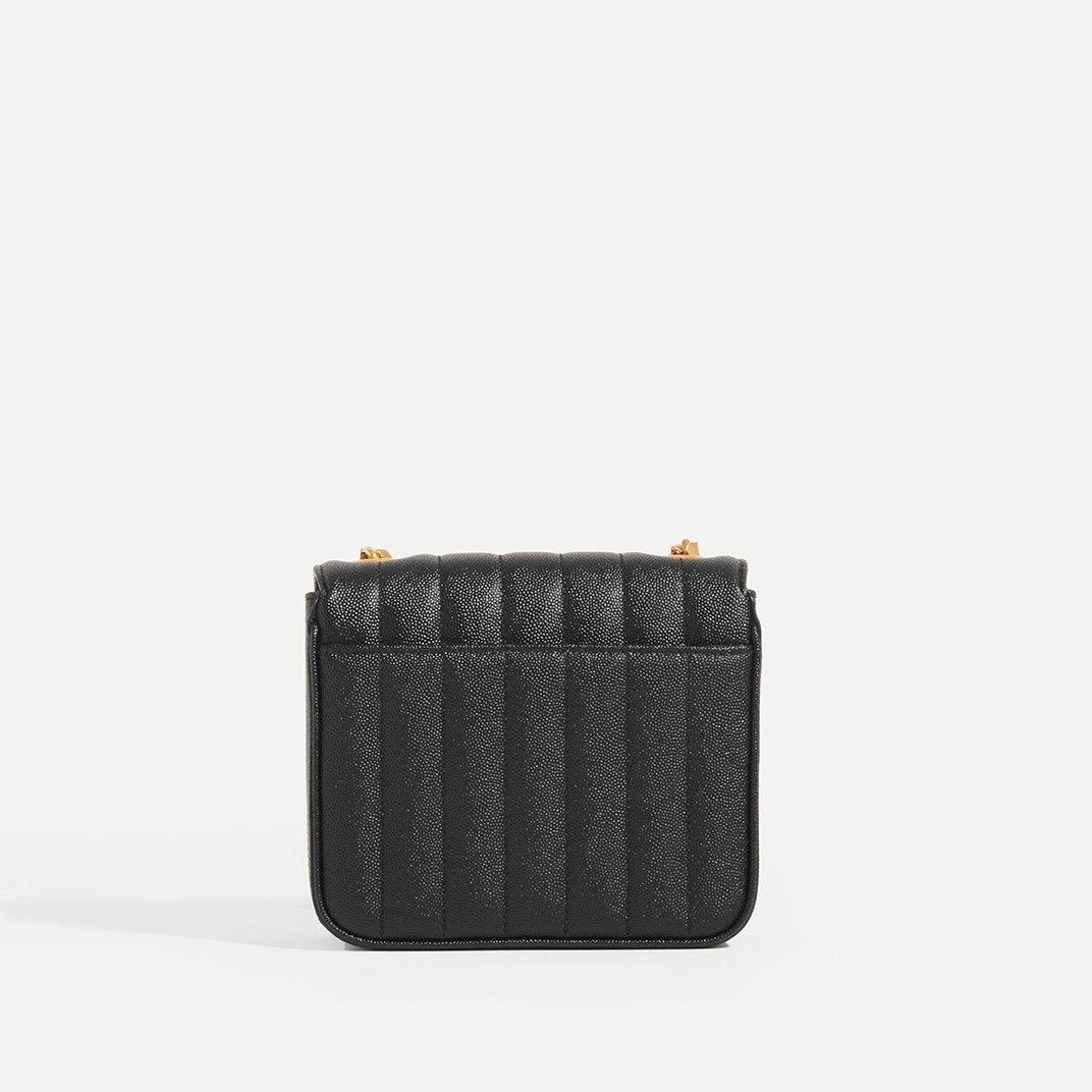 Vicky Grained Leather Crossbody in Black
