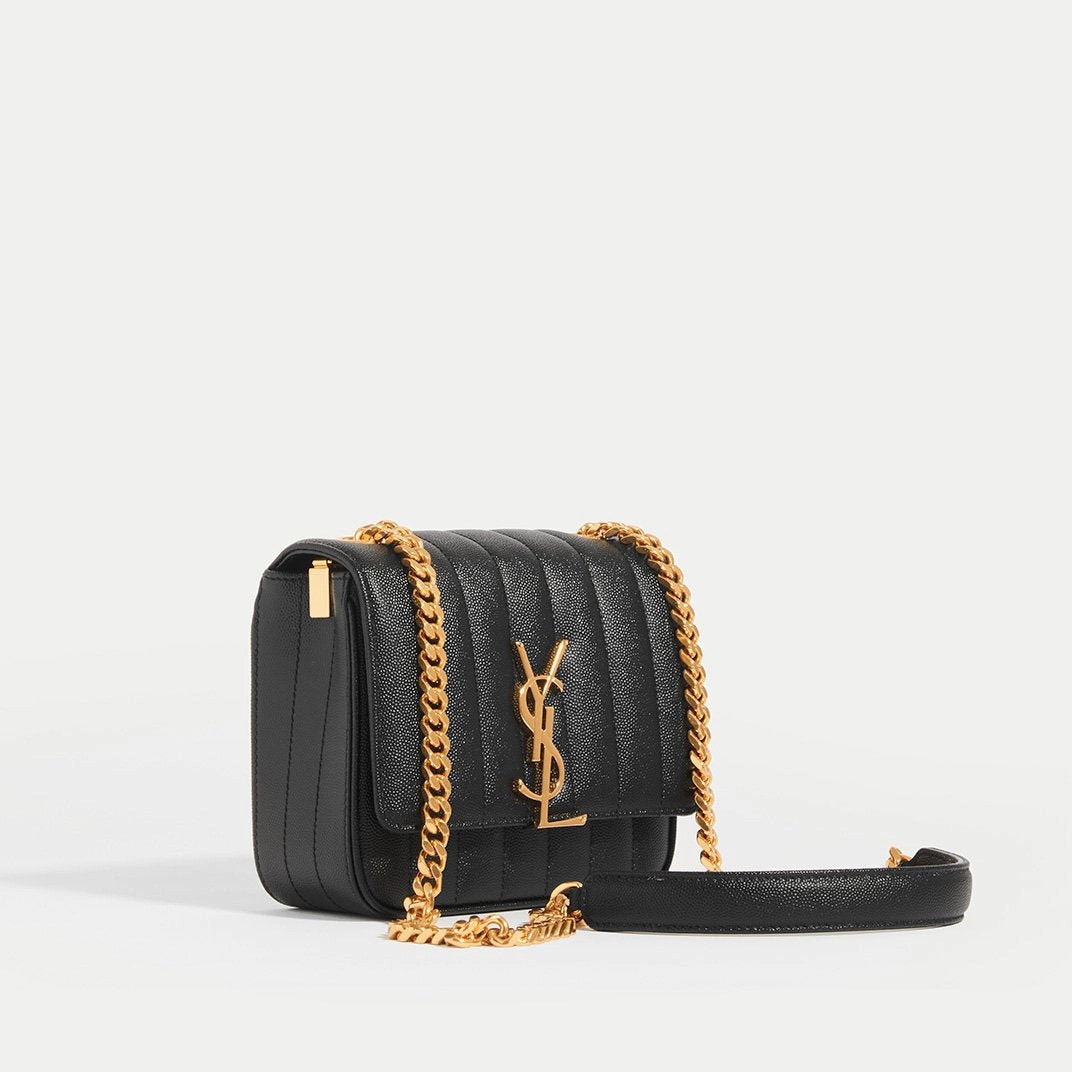 Vicky Grained Leather Crossbody in Black