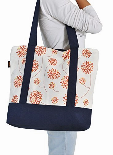 Vietsbay'S Women Floral Designprint Heavyweight White Canvas Handbags