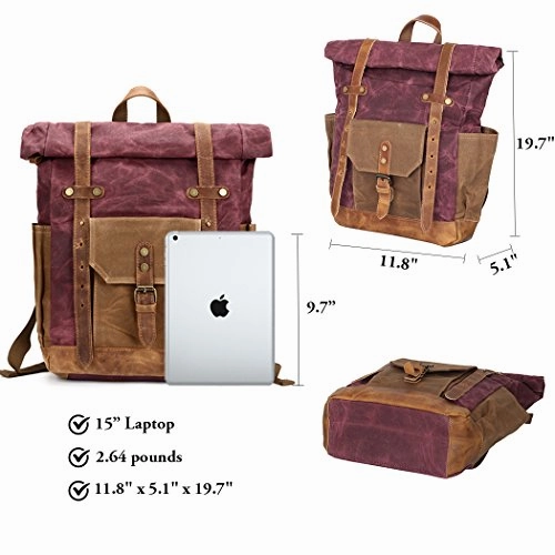 Vintage Canvas Rucksack Commuter Backpack Waxed Canvas & Leather Laptop Backpack Work-to-weekend