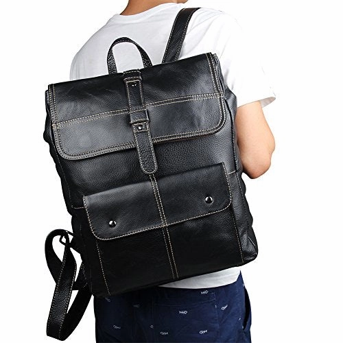 Vintage Real Leather Laptop Backpack Travel Rucksack Bookbag For Men Women Black