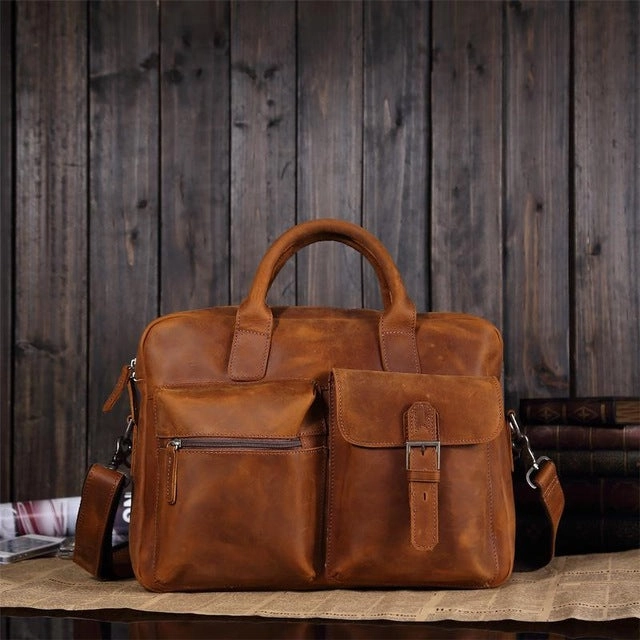 Vintage Sale Crazy Horse Leather Portfolio 15 Inch Laptop Totes High Quality Messenger Shoulder
