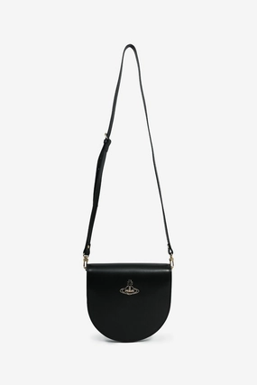 Vivienne Westwood Black Leather Gold Logo 'Sarah' Crossbody Bag