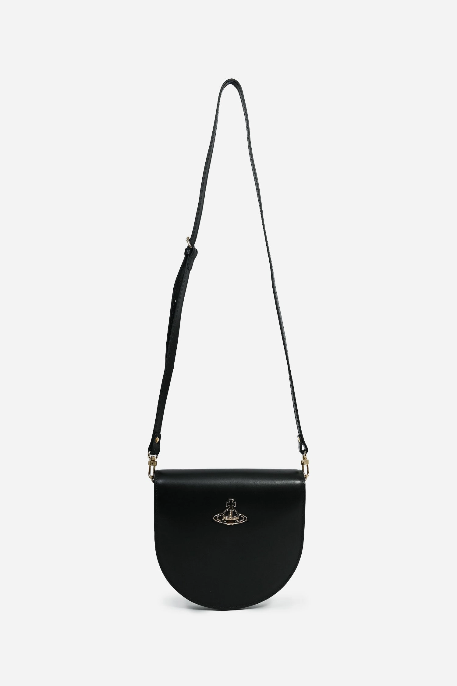 Vivienne Westwood Black Leather Gold Logo 'Sarah' Crossbody Bag