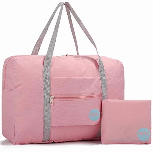 WANDF Foldable Travel Duffel Bag Luggage Sports Gym Water Resistant Nylon (Coral Pink)