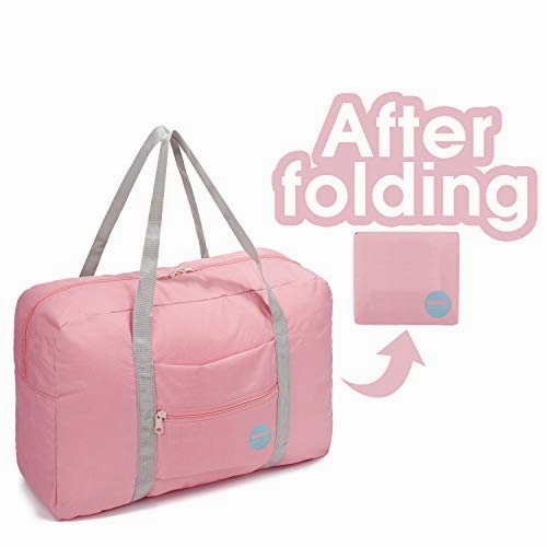 WANDF Foldable Travel Duffel Bag Luggage Sports Gym Water Resistant Nylon (Coral Pink)
