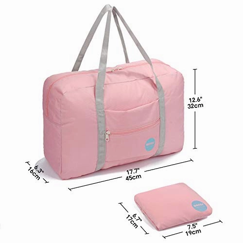 WANDF Foldable Travel Duffel Bag Luggage Sports Gym Water Resistant Nylon (Coral Pink)