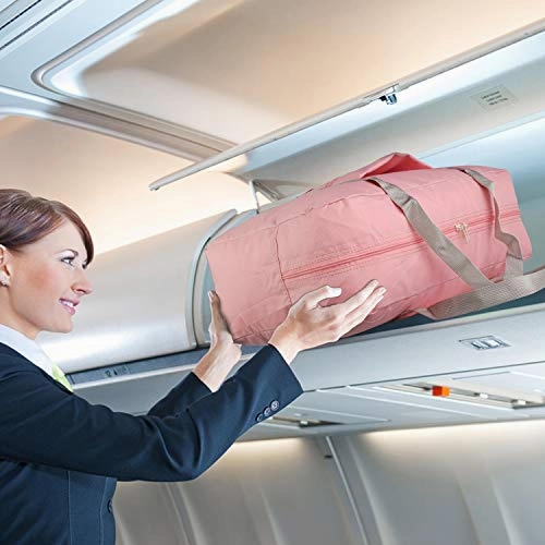 WANDF Foldable Travel Duffel Bag Luggage Sports Gym Water Resistant Nylon (Coral Pink)