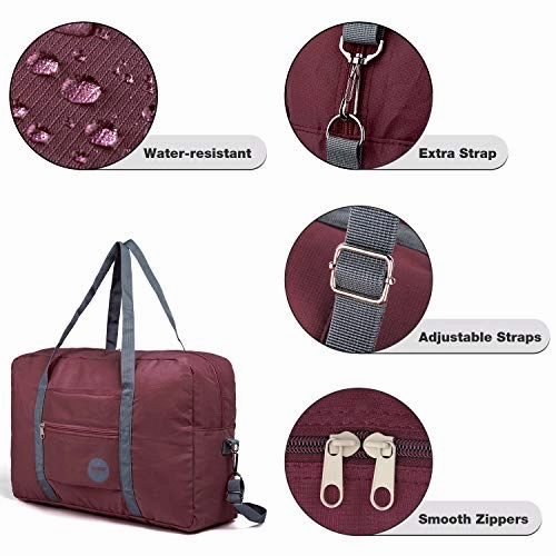 Wandf Foldable Travel Duffel Bag Luggage Sports Gym Water Resistant Nylon (Wine Red 2019)