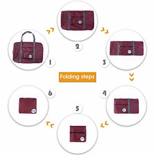 Wandf Foldable Travel Duffel Bag Luggage Sports Gym Water Resistant Nylon (Wine Red 2019)