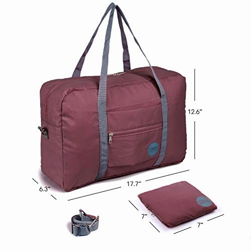 Wandf Foldable Travel Duffel Bag Luggage Sports Gym Water Resistant Nylon (Wine Red 2019)