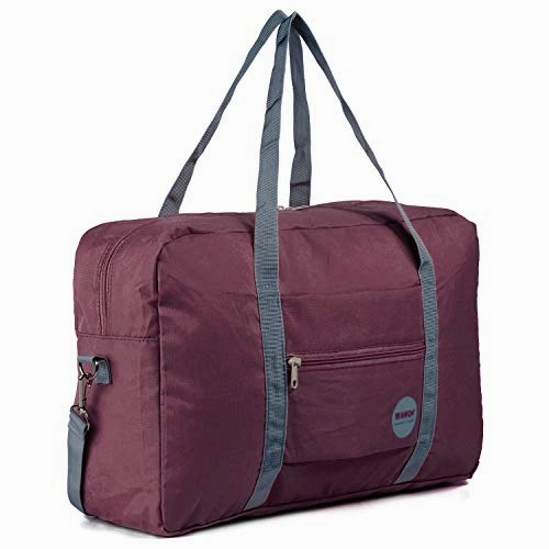 Wandf Foldable Travel Duffel Bag Luggage Sports Gym Water Resistant Nylon (Wine Red 2019)