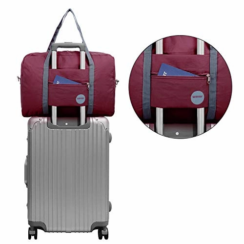 Wandf Foldable Travel Duffel Bag Luggage Sports Gym Water Resistant Nylon (Wine Red 2019)