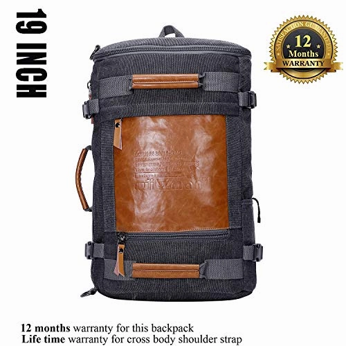 WITZMAN Men Vintage Canvas Rucksack Travel Duffel Backpack Retro Hiking Bag 2033 (19 inch Black)