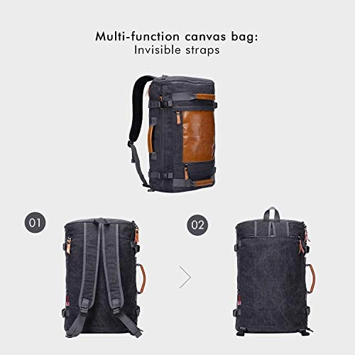 WITZMAN Men Vintage Canvas Rucksack Travel Duffel Backpack Retro Hiking Bag 2033 (19 inch Black)