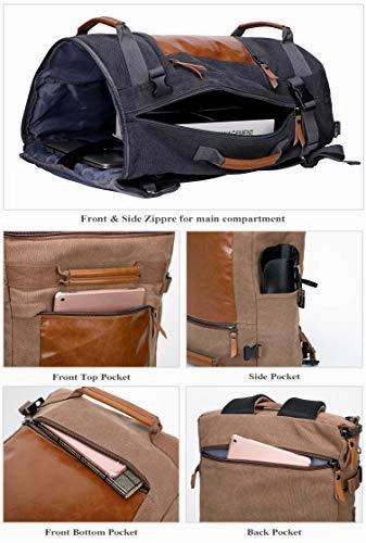 WITZMAN Men Vintage Canvas Rucksack Travel Duffel Backpack Retro Hiking Bag 2033 (19 inch Black)
