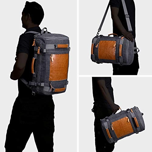 WITZMAN Men Vintage Canvas Rucksack Travel Duffel Backpack Retro Hiking Bag 2033 (19 inch Black)