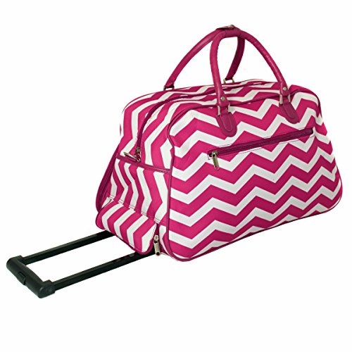 World Traveler Chevron 21-Inch Rolling Duffel Bag, Fuchsia White Chevron