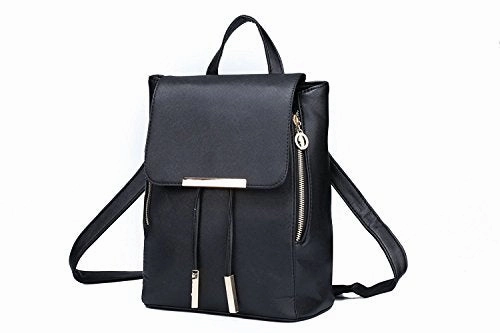 X-Happy Candy Color Soft Pu Leather Backpack Cute Schoolbag Bookbag College Bag (Black)
