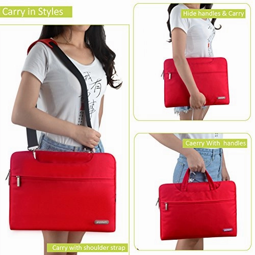 YOUPECK Water Repellent 11-11.6 Inch Laptop Shoulder Bag Compatible MacBook Air 11 12, Surface Pro, Sumsung Tab Polyester Protective Messenger Briefcase Men Women Carrying Handbag Sleeve Case, Red