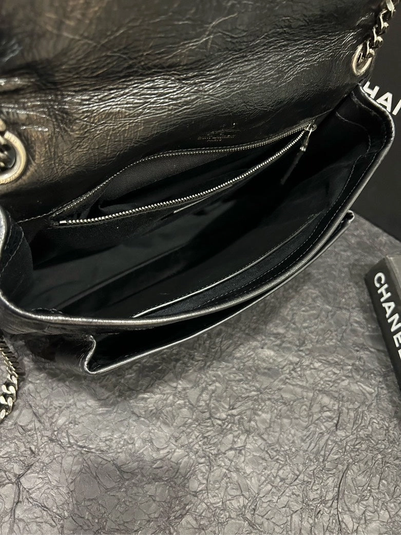 YSL Black Niki Crinkled Leather Crossbody Bag 28cm22cm