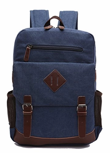Zuolunduo Vintage Canvas College School Bag Laptop Bag Backpack M8675Sj,Darkblue